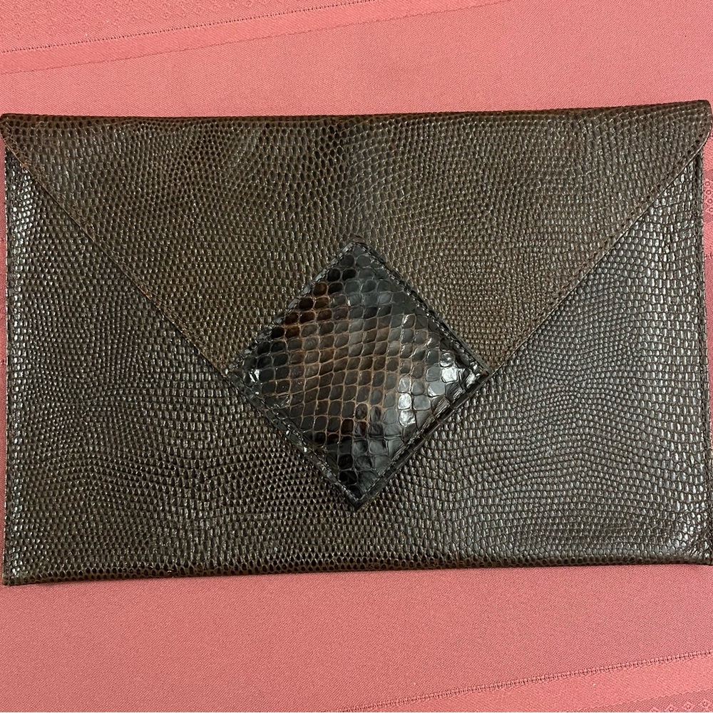 David Mehler for Dame Brown Snakeskin Clutch